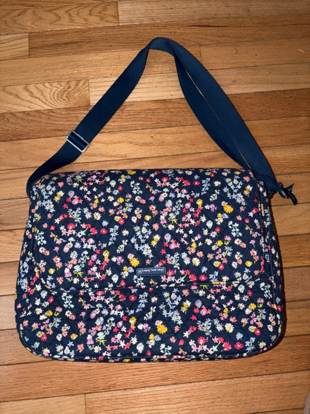 Vera Bradley Navy Floral Quilted Messenger Bag with Laptop Sleeve
